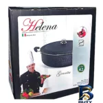 نمای جلو تابه گرانیتی هلنا با دسته باکالیت و در شیشه ای طراحی و جزئیات کلیدی