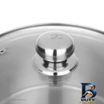 نمای جلو قابلمه پارس استیل با کفه سه لایه و در سوپاپ دار طراحی و جزئیات کلیدی