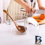 نمای جلو قابلمه پیرکس دو دسته با درب شیشه ای طراحی و جزئیات کلیدی