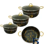 نمای جلو سرویس قابلمه و تابه گرانیتی ۷ پارچه مدل ماربل سنگی طراحی و جزئیات کلیدی