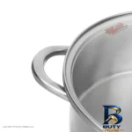 نمای کناری قابلمه پارس استیل با کفه سه لایه و در پیرکس پروفایل و ساختار