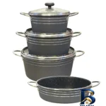 نمای جلو سرویس قابلمه و تابه گرانیتی ۷ پارچه گیپا مدل granita طراحی و جزئیات کلیدی