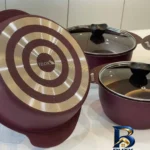 نمای جلو سرویس قابلمه و تابه گرانیت ۱۵ پارچه مدل پروانه ای فیلون طراحی و جزئیات کلیدی