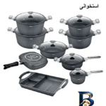 نمای جلو سرویس پخت و پز ۱۷ پارچه جی فی نی کد BB۰۱۸ اصل طراحی و جزئیات کلیدی