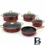 نمای جلو سرویس قابلمه و تابه گرانیت ۸ پارچه رافیا طرح موریس طراحی و جزئیات کلیدی