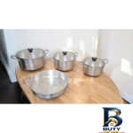 نمای جلو سرویس قابلمه و تابه آلومینیوم ۷ پارچه وایت استون مدل W۲۸ اصل طراحی و جزئیات کلیدی
