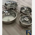نمای جلو سرویس قابلمه استیل ۸ پارچه کاراجا مدل Nisa طراحی و جزئیات کلیدی