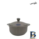 نمای جلو قابلمه سرامیکی کارولین کیچن با در شفاف طراحی و جزئیات کلیدی