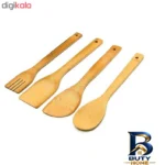 نمای جلو سرویس ۴ پارچه کفگیر و چنگال بامبو مدل KS۱ اصل طراحی و جزئیات کلیدی