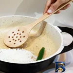 نمای جلو کفگیر چوبلمه باکیفیت مدل 07 برچسب کیسه و وزن