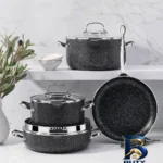 نمای جلو تابه کرکماز گرانیتی سایز 28 با دسته عایق طراحی و جزئیات کلیدی