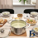 نمای جلو قابلمه استیل ایکیا با در پیرکس و گنجایش مناسب طراحی و جزئیات کلیدی