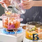 نمای جلو قابلمه پیرکس دو دسته مناسب پخت و پز طراحی و جزئیات کلیدی