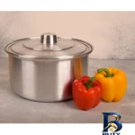 نمای جلو قابلمه آلومینیومی روحی با در پوش طراحی و جزئیات کلیدی