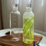 نمای جلو بطری آب تایمر دار مدل پیرکس گنجایش 0.75 لیتر طراحی و جزئیات کلیدی