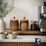 نمای جلو بانکه مدل چوب گردو خمره ای کد L۱۳ بسته ۴ عددی اصل طراحی و جزئیات کلیدی