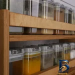 نمای جلو استند جاادویه ای چوبی مدل 001 طراحی و جزئیات کلیدی