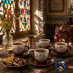 نمای جلو ست فنجان و نعلبکی ۸ پارچه ۴ نفره مدل موکا طراحی و جزئیات کلیدی