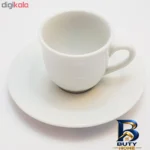نمای جلو ست فنجان و نعلبکی ۴ پارچه شرکت صنایع چینی تقدیس مدل قهوه خوری هتلی طراحی و جزئیات کلیدی