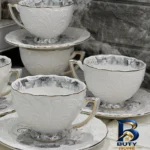 نمای جلو سرویس چای خوری ۱۲ پارچه ۶ نفره شاهین مدل Dantella E طراحی و جزئیات کلیدی