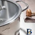 نمای جلو قابلمه استیل مادام کوکو با طراحی نچسب و کفه سه لایه طراحی و جزئیات کلیدی