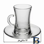 نمای جلو ست فنجان و نعلبکی ۱۲ پارچه مناسب برای ۶ نفر دلی مدل کلاسیک ساده طراحی و جزئیات کلیدی