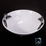 نمای جلو میوه خوری چینی مدل ۵۱۷ با دسته پوتر، قطر ۳۱cm، ارتفاع ظرف ۹cm، ارتفاع پایه ۳cm و قابلیت شست وشو در ماشین ظرفشویی اصل