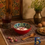 نمای جلو کاسه گرد طرح گلستان مدل سنتی برچسب بسته و وزن خالص
