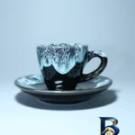 نمای جلو فنجان و نعلبکی روا سرام مدل قهوه خوری باکیفیت طراحی و جزئیات کلیدی
