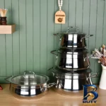 نمای بسته بندی سرویس قابلمه و تابه استیل ۸ پارچه کرکماز مدل ESTIMA کد 1958 برچسب و بسته بندی