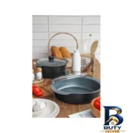 نمای بسته بندی سرویس قابلمه و تابه گرانیت ۱۹ پارچه تکنو مدل پروانه برچسب و بسته بندی