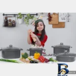 نمای بسته بندی سرویس پخت و پز ۸ پارچه تک ظرف مدل 444 برچسب و بسته بندی