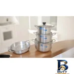 نمای بسته بندی سرویس قابلمه و تابه آلومینیوم ۷ پارچه وایت استون مدل W۲۸ اصل برچسب و بسته بندی