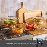 نمای بسته بندی سرویس قابلمه بوروسیلیکاتی ۷ پارچه کاراجا مدل Amore Borosilikat برچسب و بسته بندی