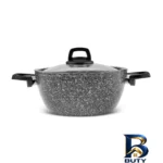 نمای بسته بندی سرویس قابلمه و تابه بیوگرانیتی ۹ پارچه کاراجا مدل Biogranit Grey Stone برچسب و بسته بندی