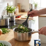 نمای جزئیات سرویس کفگیر سیلیکونی ۲ پارچه شنگیا مدل برنج و برگردان نمای نزدیک دانه