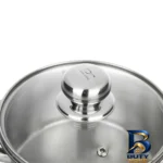 نمای کناری قابلمه پارس استیل سه لایه با درب پیرکس و سوپاپ پروفایل و ساختار