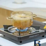 نمای بسته بندی قابلمه پیرکس با در خرسی و طراحی زیبا برچسب و بسته بندی