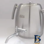 نمای بسته بندی ست کتری و قوری تمام استیل نزاز مدل هرمی برچسب و بسته بندی