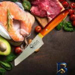 نمای بسته بندی چاقوی آشپزخانه فاخرزنجان مدل دم دستی ژاپنی باکیفیت برچسب و بسته بندی