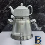 نمای بسته بندی ست کتری و قوری تی جی اچ مدل کاوه با کف چدن برچسب و بسته بندی