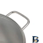نمای بسته بندی قابلمه دستی لوکس با بدنه استیل و در شیشه ای برچسب و بسته بندی