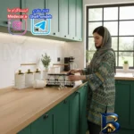 نمای بسته بندی استند جا ادویه ای مدل دسته چوبی یک طبقه با طراحی زیبا برچسب و بسته بندی