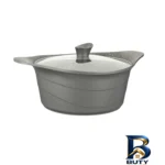 نمای بسته بندی قابلمه عروس دیاکو با روکش گرانیت و در شیشه ای برچسب و بسته بندی