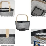 نمای بسته بندی سبد آشپزخانه فلزی با دسته بامبو Safe carry برچسب و بسته بندی