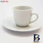 نمای بسته بندی ست فنجان و نعلبکی ۴ پارچه شرکت صنایع چینی تقدیس مدل قهوه خوری هتلی برچسب و بسته بندی