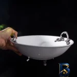 نمای بسته بندی میوه خوری چینی مدل ۵۱۷ با دسته پوتر، قطر ۳۱cm، ارتفاع ظرف ۹cm، ارتفاع پایه ۳cm و قابلیت شست وشو در ماشین ظرفشو
