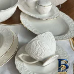 نمای بسته بندی سرویس چای خوری ۱۲ پارچه ۶ نفره شاهین مدل Dantella C برچسب و بسته بندی