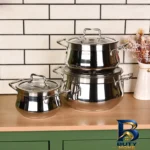 نمای جزئیات سرویس قابلمه و تابه استیل ۸ پارچه کرکماز مدل ESTIMA کد 1958 پرداخت و جزئیات مواد