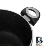 نمای بسته بندی قابلمه زرساب گرانیتی با در شیشه و سوپاپ بخار برچسب و بسته بندی